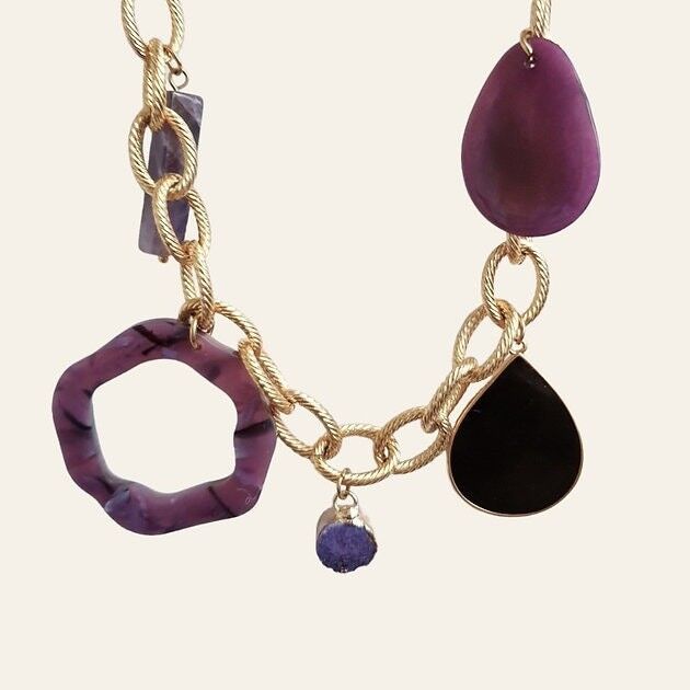 Halskette Fabio, Naturstein Amethyst und violetter Tagua-Samen