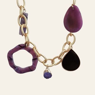 Fabio Necklace, Amethyst Natural Stone and Purple Tagua Seed