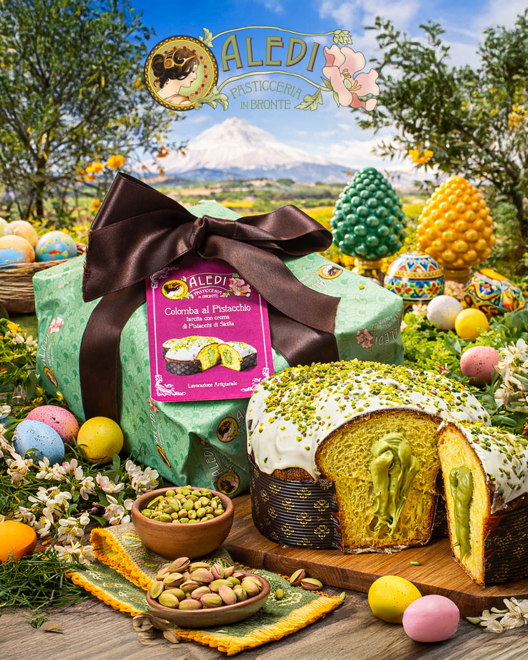 Colomba di Pistacchi di Sicilia tipycal easter