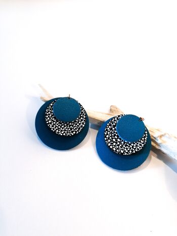 Boucles d'oreilles CIRCLE - Cuir - Bleu 1