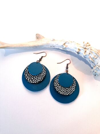 Boucles d'oreilles CIRCLE - Cuir - Bleu 2