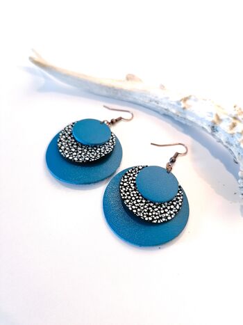 Boucles d'oreilles CIRCLE - Cuir - Bleu 4