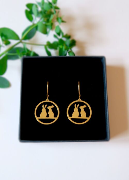 Bijoux Boucles d'oreilles dorées ou argentées duo de lapin