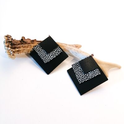 SQUARE earrings - Leather - Black