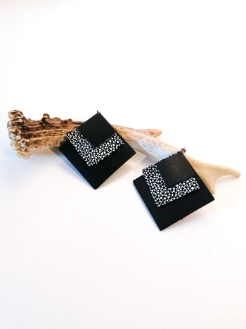 Boucles d'oreilles SQUARE - Cuir - Noir 1