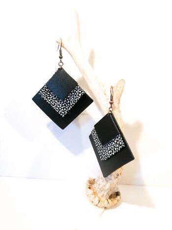 Boucles d'oreilles SQUARE - Cuir - Noir 3