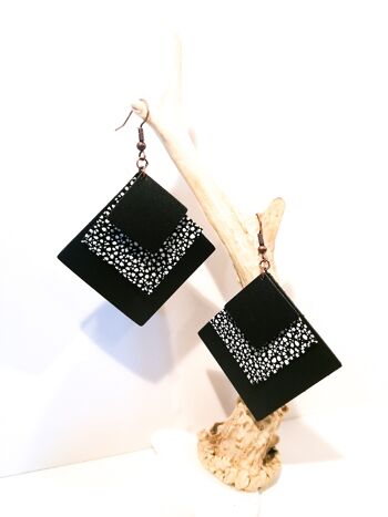 Boucles d'oreilles SQUARE - Cuir - Noir 4