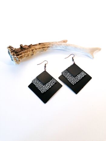 Boucles d'oreilles SQUARE - Cuir - Noir 5