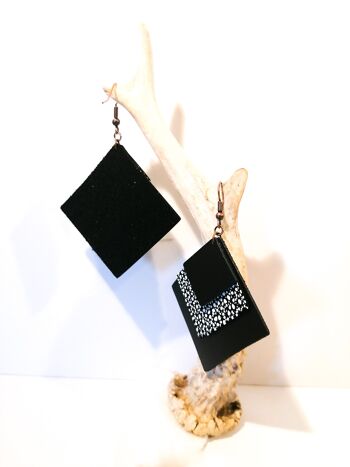 Boucles d'oreilles SQUARE - Cuir - Noir 8