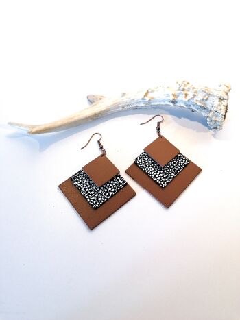 Boucles d'oreilles SQUARE - Cuir - Café au lait 8