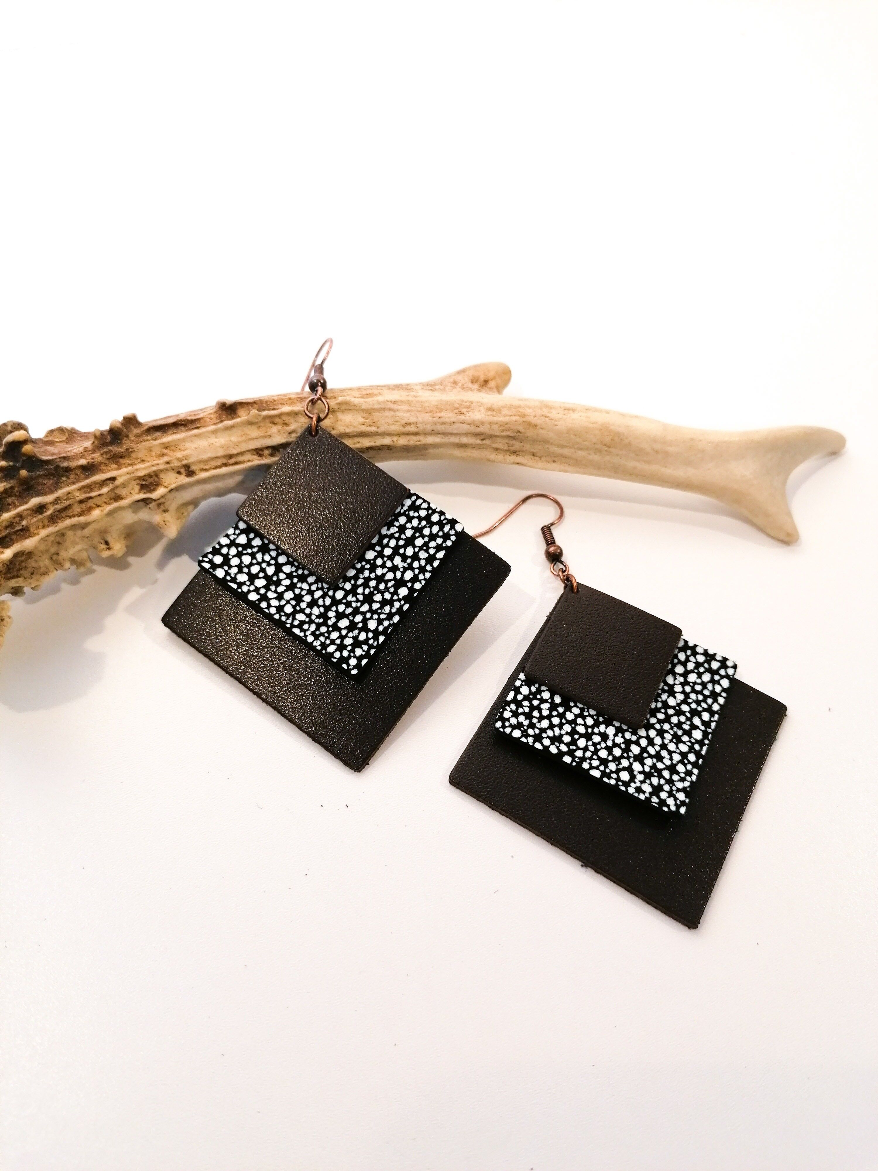 SQUARE Ohrringe - Leder - Schokoladenbraun