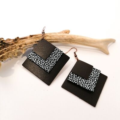 Boucles d'oreilles SQUARE - Cuir - Marron chocolat