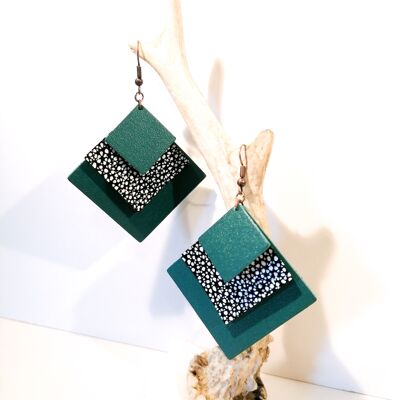 SQUARE earrings - Leather - Emerald Green