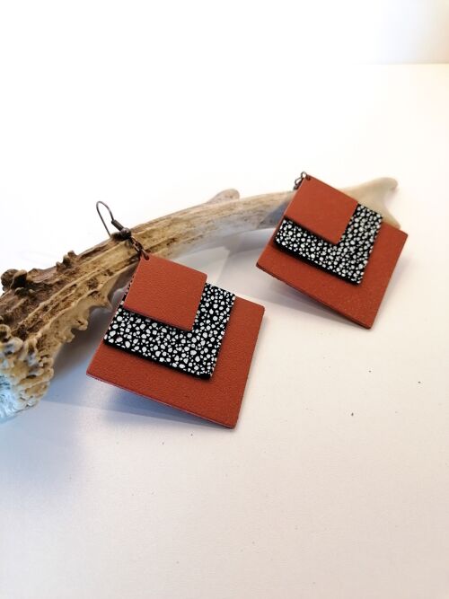 Boucles d'oreilles SQUARE - Cuir - Terra cotta