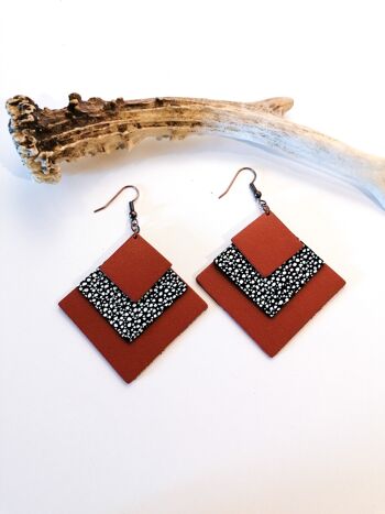 Boucles d'oreilles SQUARE - Cuir - Terra cotta 3