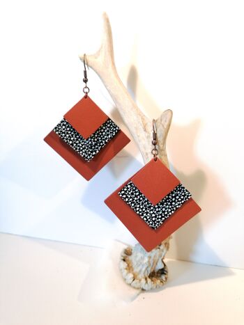 Boucles d'oreilles SQUARE - Cuir - Terra cotta 5