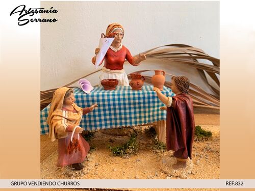 Pastora y dos niños vendiendo churros, figuras del belén