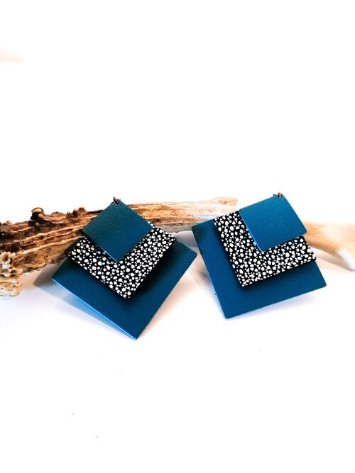 Boucles d'oreilles SQUARE - Cuir - Bleu