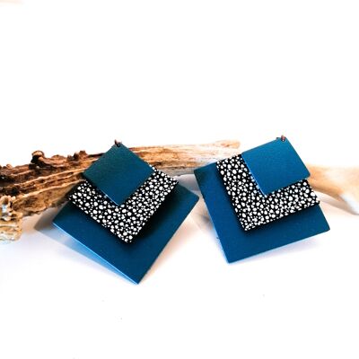 SQUARE earrings - Leather - Blue