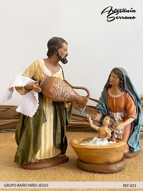 Pastores bañando al niño Jesús, figuras del belén