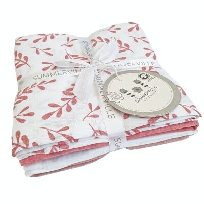 Organic muslin 4-pack floral rose GOTS