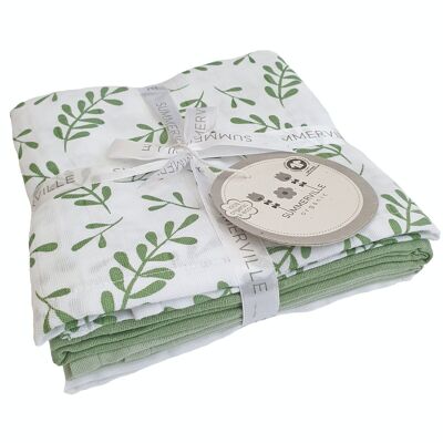 Pack 4 muselinas ecológicas verde floral GOTS