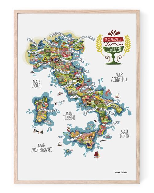 Affiche illustrée Italie vin par Antoine Corbineau