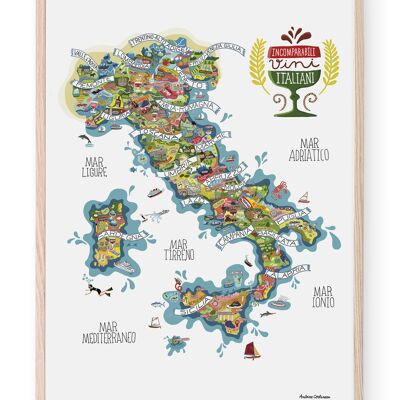 Illustrated Italy wine poster by Antoine Corbineau