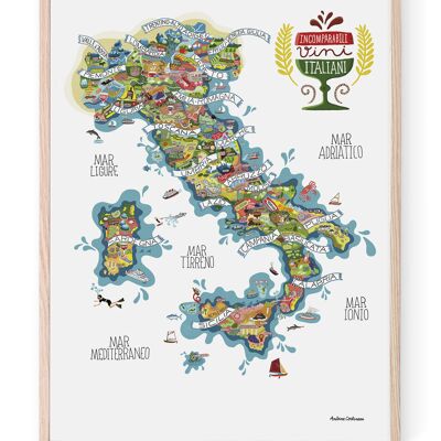 Affiche illustrée Italie vin par Antoine Corbineau
