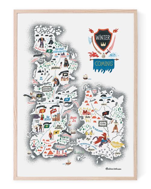 Affiche illustrée de Game of thrones Winter is coming par Antoine Corbineau