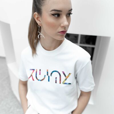 Unisex T-Shirt mit buntem Logo-Print 100% Bio-Baumwolle hergestellt in Frankreich