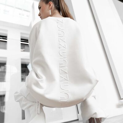Übergroßer Unisex-Pullover mit weißer 3D-Stickerei 100 % Bio-Baumwolle, hergestellt in Frankreich