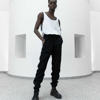 Pantalon jogger unisexe noir 100% coton bio Made in France