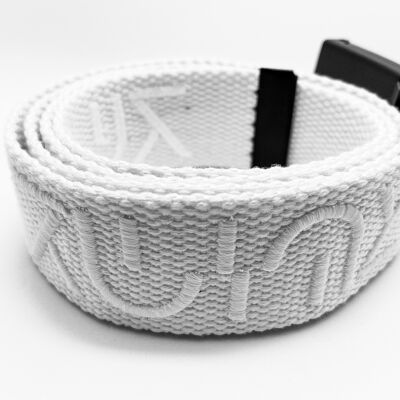 White automatic belt with white 3D embroidery Made in France