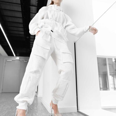 White unisex cargo jogger pants Made in France
