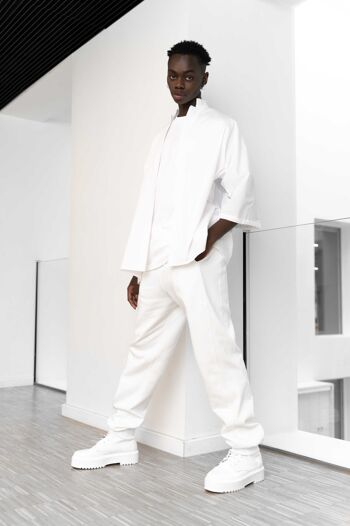 Pantalon jogger unisexe blanc molleton 100% coton bio 5