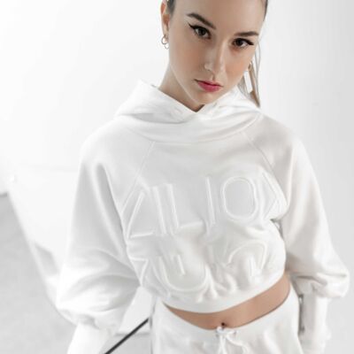 Embroidered Logo Crop Hoodie 100% organic cotton made in France - M