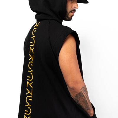 Zipped vest Sleeveless hoodie 3D embroidery Gold Unisex
