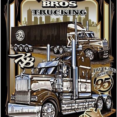 Relief plaque 30X40 in metal and relief Theme truck Vehicles