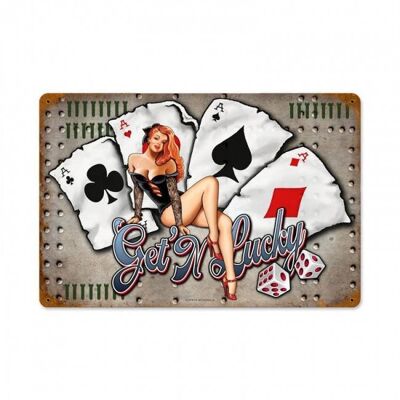 DECO METAL PLATE IN RELIEF 30X40 PIN UP POKER GAME