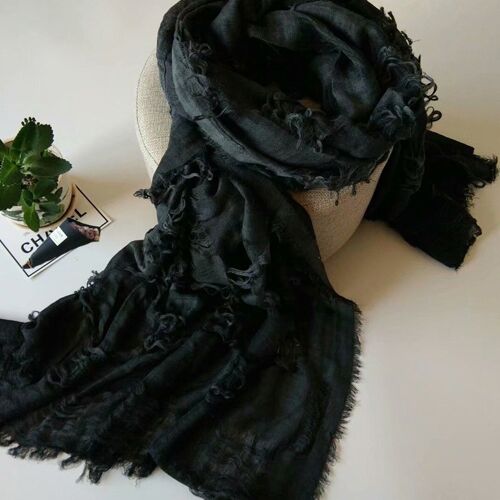 Solid Tassels Hole Cotton Blend Scarf