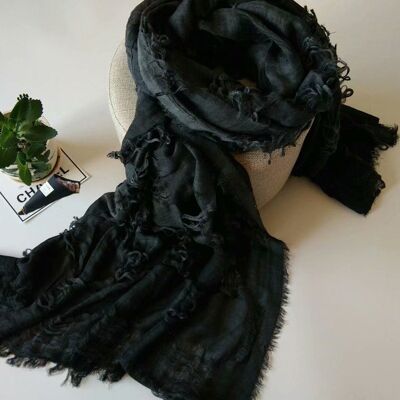 Solid Tassels Hole Cotton Blend Scarf