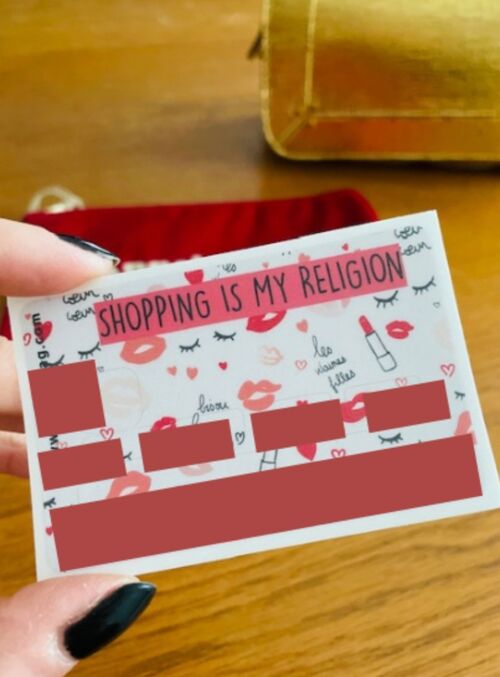 Sticker pour CB "Shopping is my religion"