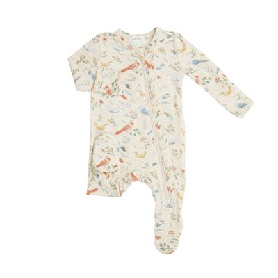 American Birds Ruffle Front Zipper Footie Cream