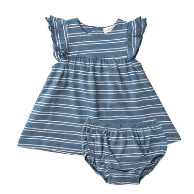 Seashore Stripe Ruffle Dress and Knickers Blue