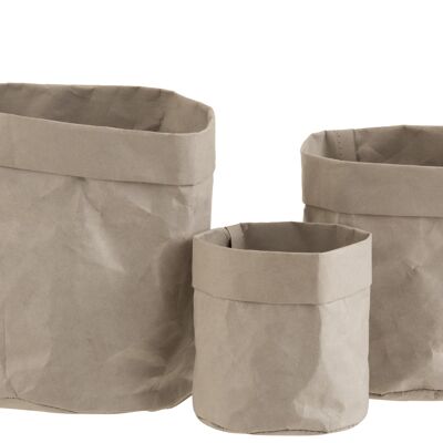 Set de 3 cache-pots sac résistant à l'eau papier kraft gris