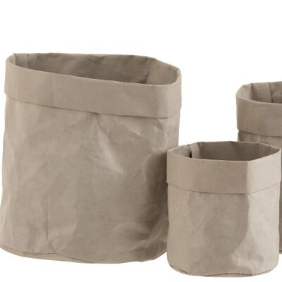 Set de 3 cache-pots sac résistant à l'eau papier kraft gris