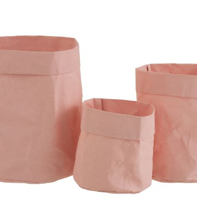 Set de 3 cache-pots sac résistant à l'eau papier kraft rose