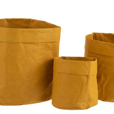 Set de 3 cache-pots sac résistant à l'eau papier kraft ocre