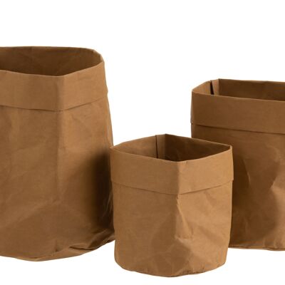 Set de 3 cache-pots sac résistant à l'eau papier kraft marron
